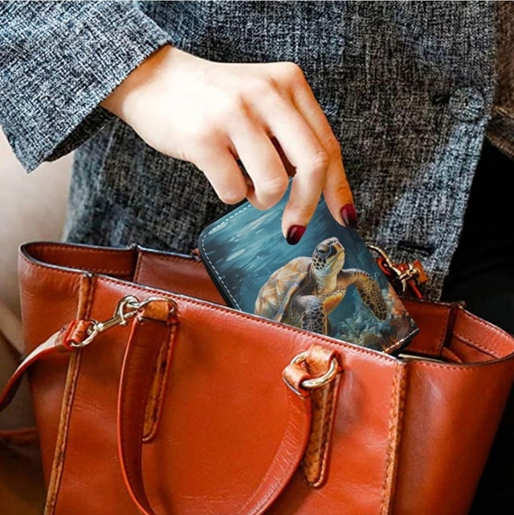 Sea Turtle Print Wallet with Zipper - Picture 6 of 7